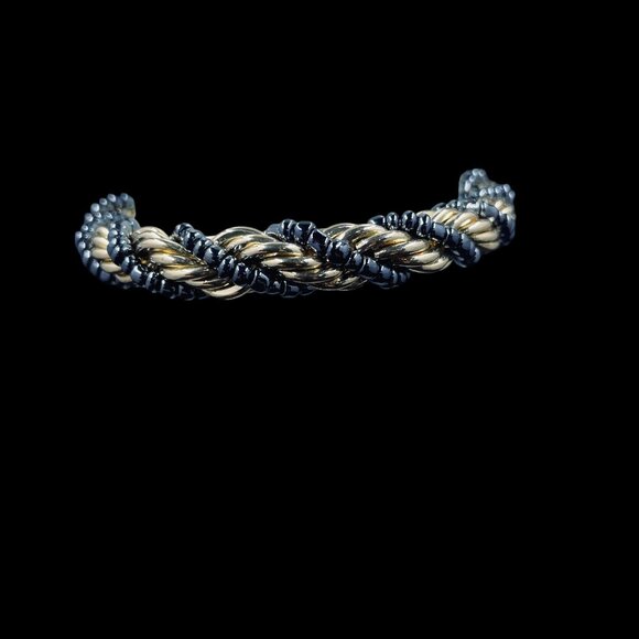 Vintage Boho Gold Tone Beaded Rope Bracelet Toggle Clasp Tassel Trendy Statement - Picture 4 of 6